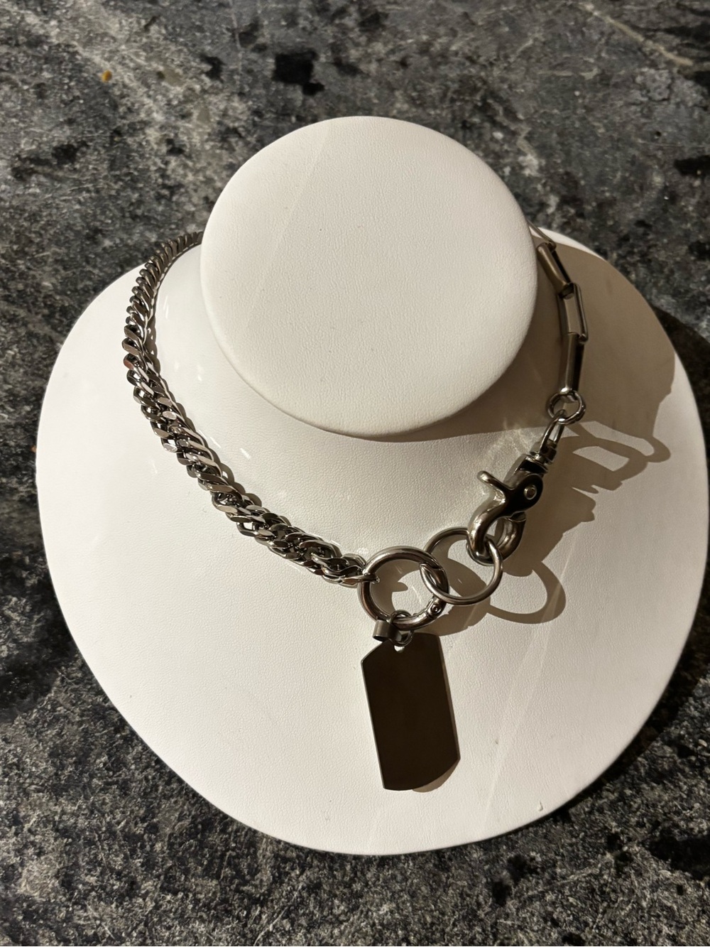 Chunky Silver Chain Necklace with ID Tag